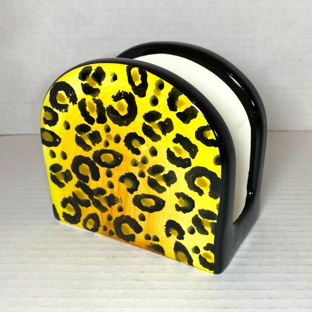 Ceramic Napkin Holder Animal Prints 2 sided Leopard Zebra